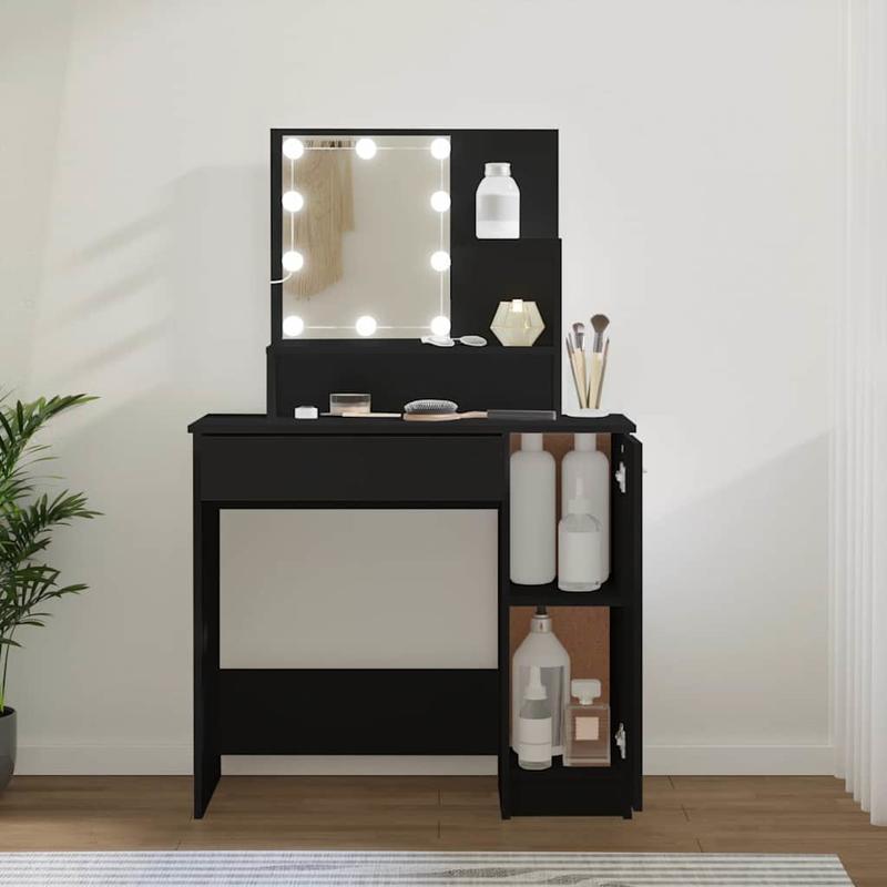 Kaptafel – Make-up Tafel – Vanity – Dressing Table – Make-up Station – Mat Zwart – MDF Materiaal – Compact Ontwerp met Lades