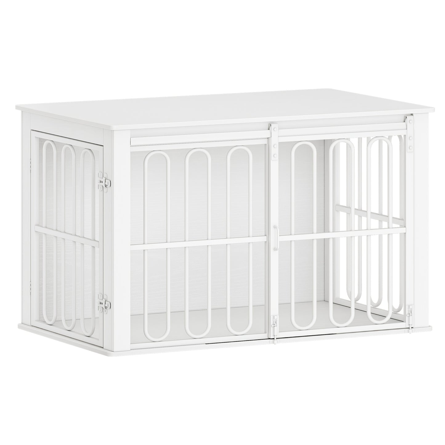 Hondenbench – Hondenkooi – Huisdierbench – Hondenhok – Bijzettafel – Dubbele Deuren Met Schuifsluiting – Stevig Wit-Bruin Design 60x100x62,4 cm
