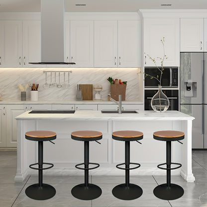 Barstoel – Barkruk – Barstoel Stoel – Keukenstoel – Bistrostoel – Set Van 4 – Landelijke Stijl – Houten Zitting Met Zwart Metaal – Stevig En Makkelijk Te Monteren