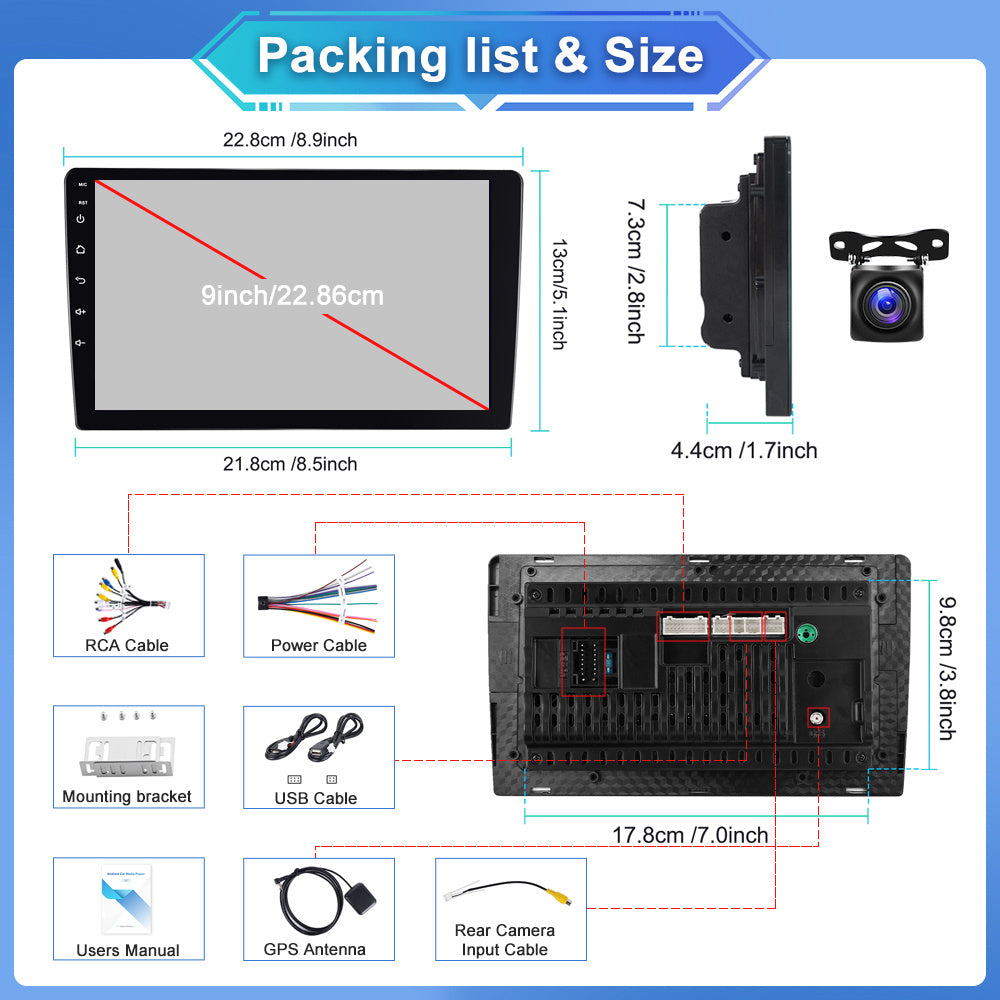 2DIN Autoradio Toyota RAV4 – Multimedia Systeem – Android Radio – Touchscreen Radio – Auto Stereo – 9 Inch IPS Scherm – Wireless CarPlay & Android Auto – Inclusief AHD Achteruitrijcamera