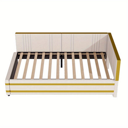 Gestoffeerd Bed – Sofa Bed – Multifunctioneel Bed – Bedbank – Eenpersoonsbed – 90x200 cm – Fluwelen Bekleding – Lattenbodem Voor Comfort - Beige
