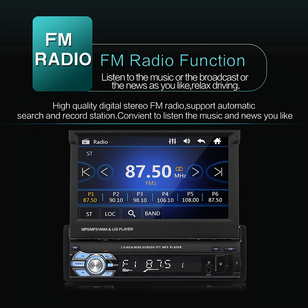 Autoradio – Car Stereo – Multimedia Speler – Android Radio – 1 DIN Unit – 7-inch Motorised Touchscreen – Draadloze CarPlay & Android Auto