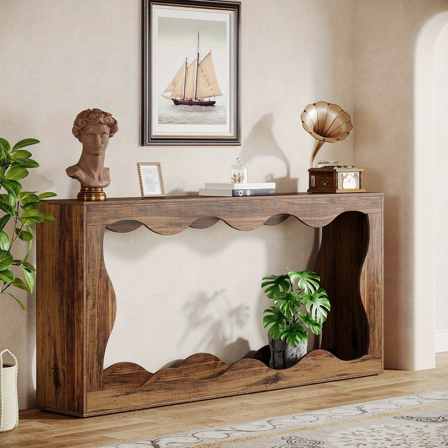Sidetable – Consoletafel – Wandtafel – Haltafel – Bijzettafel – Extra Lang 160 cm – Hout & Engineered Wood – Landelijke Bruine Afwerking – Met Opbergruimte – Smal Design – Gemakkelijk Te Monteren