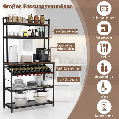 Keukenkastje – Keukenrek – Opbergkast – Keukenonderkast – Dressoir – Incl. Wijnrek voor 10 flessen – Stabiel Metaal & Spaanplaat – 90x34x165 cm