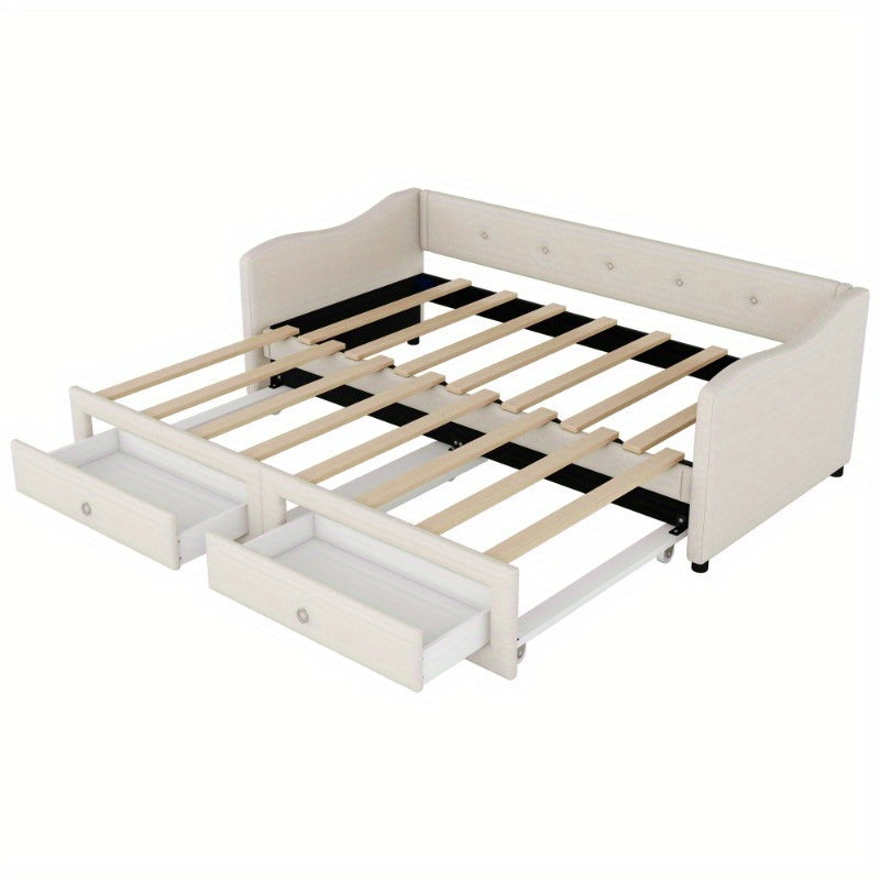 Daybed 90x200 cm – Bedbank – Slaapbank – Uitklapbed – Logeerbed – Minimalistisch Design – 2 Laden – Geschikt Voor Kleine Ruimtes