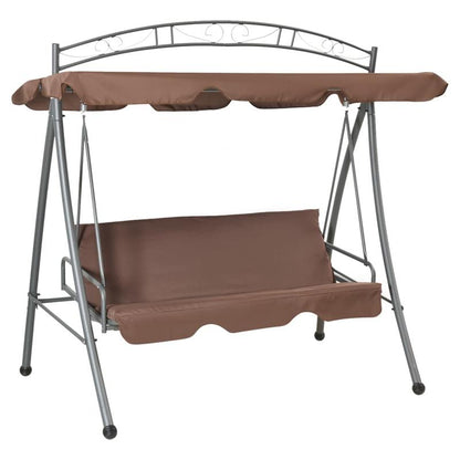 Schommelbank – Schommelstoel – Tuinbank – Loungestoel – Hangbank – Verstelbare Luifel – Robuust Gepoedercoat Staal – Comfortabele Zitkussens – Koffiekleur