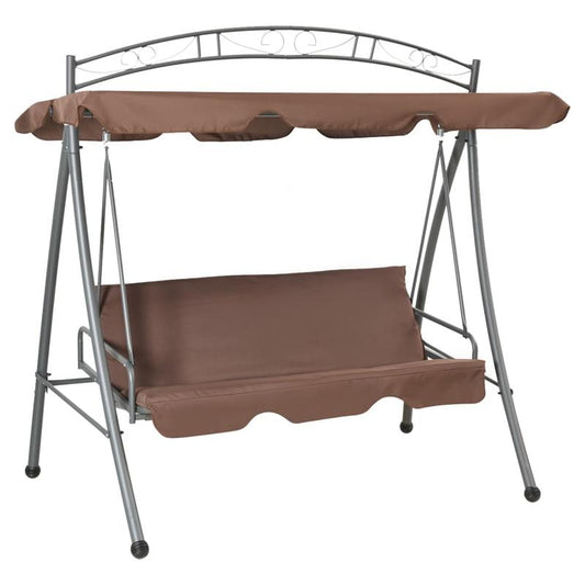 Schommelbank – Schommelstoel – Tuinbank – Loungestoel – Hangbank – Verstelbare Luifel – Robuust Gepoedercoat Staal – Comfortabele Zitkussens – Koffiekleur