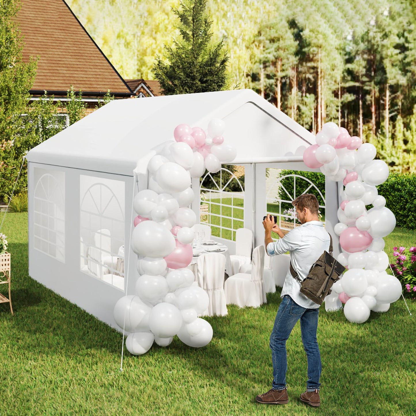 Feesttent – Partytent – Tuinpaviljoen – Paviljoen – Tuintent – Met Afneembare Zijwanden – Waterdicht – 4x6 Meter – Stevig Frame – Zonwerend