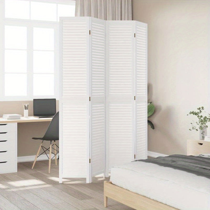 Kamerscherm Met 4 Panelen Massief Paulowniahout Wit