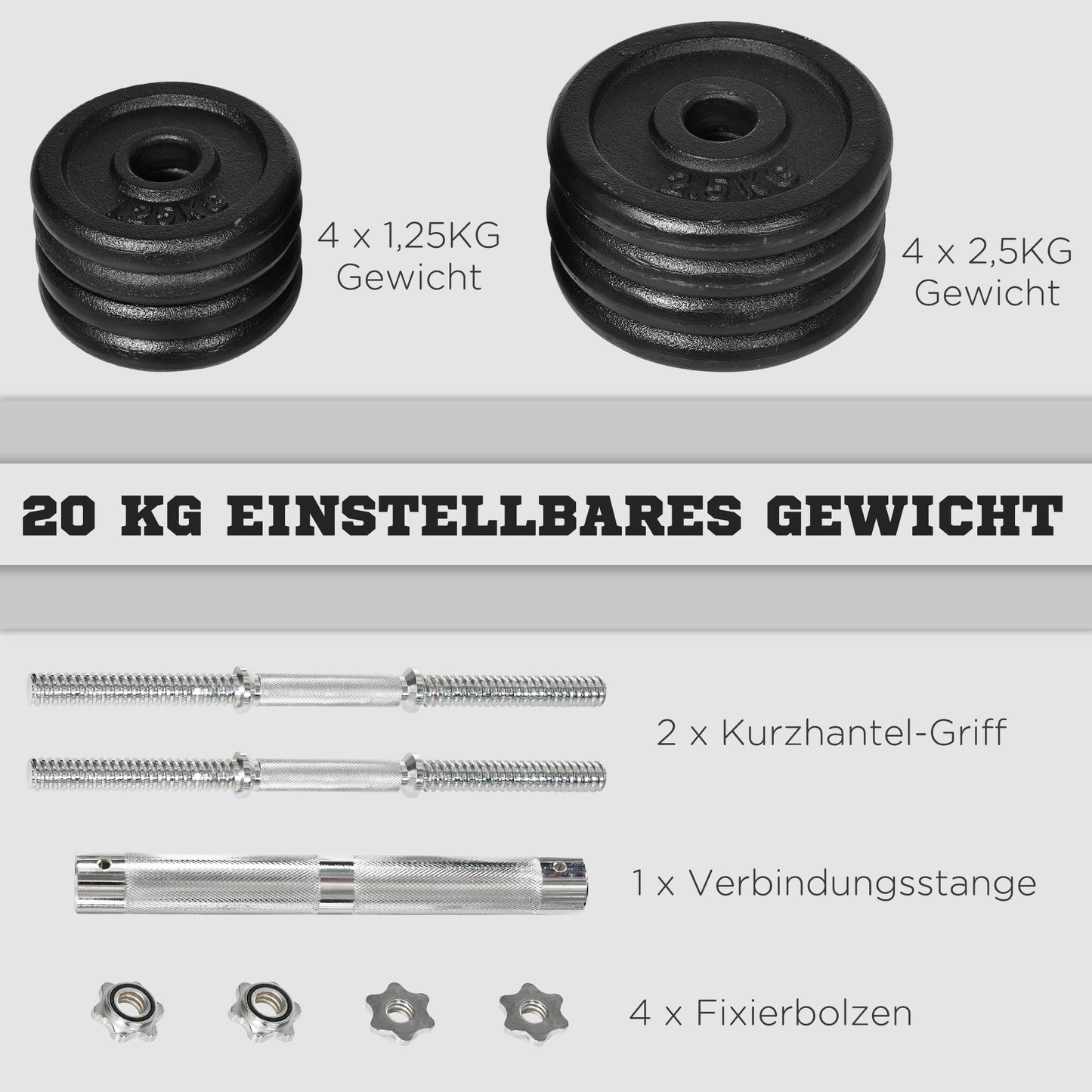 Dumbbell – Halter – Kettlebell – Gewicht – 2-in-1 Verstelbaar – 20 Kg Tot Gewicht – Roestvrij Staal – Zwarte Kleur