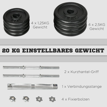 Dumbbell – Halter – Kettlebell – Gewicht – 2-in-1 Verstelbaar – 20 Kg Tot Gewicht – Roestvrij Staal – Zwarte Kleur