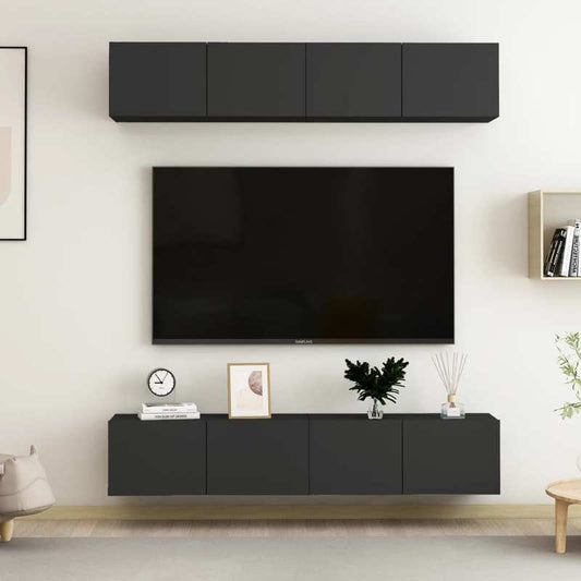 TV cabinets 4pcs. Black 80x30x30cm wood material,  Wallmounted Cabinet, Sleek Cabinet, Minimalist Design, Particle Board, Media Storage, Budgetfriendly Furniture