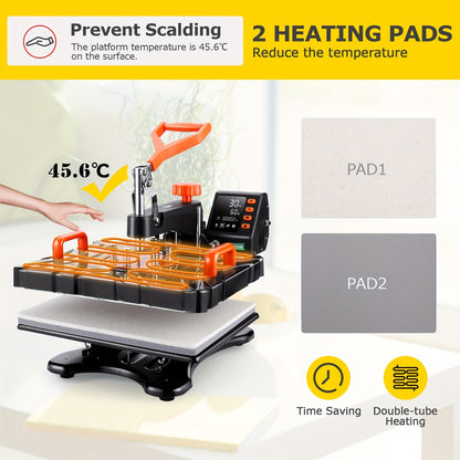 Heat Press Machine – Warmtepers – Transferpers – Hittepers – Sublimatiepers – 8-in-1 Multifunctioneel – 30x38 cm Met Digitale Timer – 360° Swing Away Arm