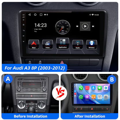 ESSGOO Wireless Carplay und Android AutoATORADIO for AUDI A3 S3 RS3 2008-2012, 22.86 cm Touchscreen with B-T Radio, Android 14 FM RDS GPS USB WiFi Navigation, Incar Connectivity, Car Entertainment System, Sleek Dashboard Unit