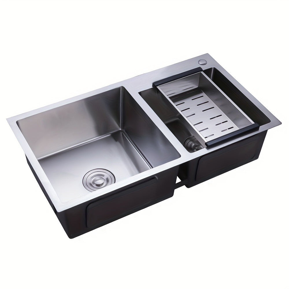 Keukenspoelbak – Dubbele Spoelbak – Gootsteen – Wasbak – Spoelbakken Keuken – Roestvrij Staal – 2 Bakken 76x43 cm – Met Afvoerset & Geluidsdemping