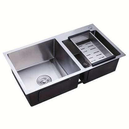 Keukenspoelbak – Dubbele Spoelbak – Gootsteen – Wasbak – Spoelbakken Keuken – Roestvrij Staal – 2 Bakken 76x43 cm – Met Afvoerset & Geluidsdemping