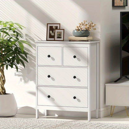 Ladenkast – Ladekast – Commode – Kast – Opbergkast – Wit met zwarte knoppen – Duurzame houten constructie – Ruime 4 laden (≥3,2 cu ft)