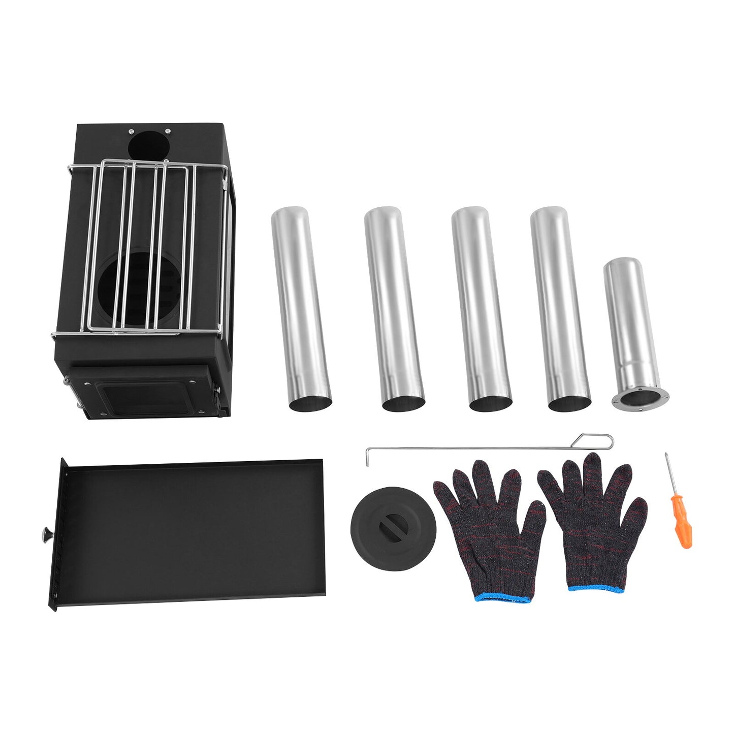 Portable Tent Stove, Featuring a 4.4-foot Chimney System and 201 Stainless Steel Wood-burning Stove, Ideal for Camping and Outdoor Cooking, Complete with Foldable Stand.
