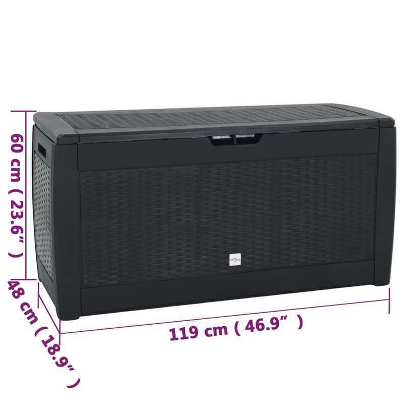 Tuinkist – Opbergbox – Kussenbox – Tuinopbergkast – Tuinbox – Ruim 310L – Duurzaam Polypropyleen – Weerbestendig Antraciet – 119x48x60 cm – Rechthoekig Design