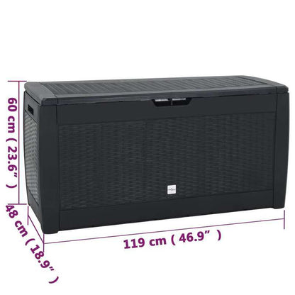 Tuinkist – Opbergbox – Kussenbox – Tuinopbergkast – Tuinbox – Ruim 310L – Duurzaam Polypropyleen – Weerbestendig Antraciet – 119x48x60 cm – Rechthoekig Design