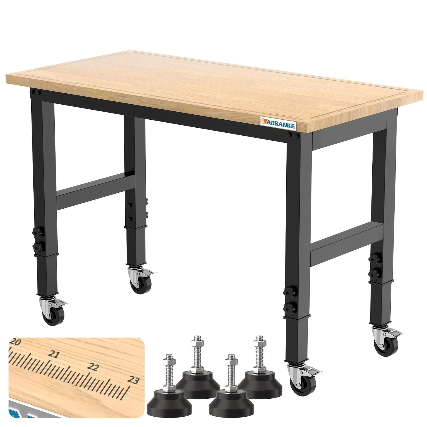 Werkbank – Werktafel – Werkstation – Inklapbare Tafel – Mobil Werkbank – Verstelbare Hoogte 85-105 cm – Rubberhout Met Massief Hardhouten Werkblad