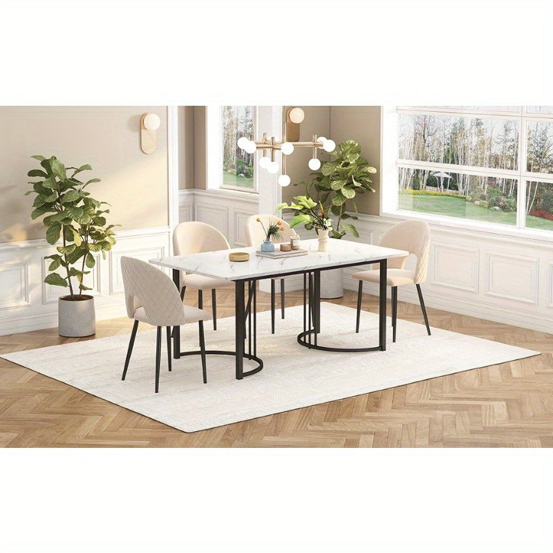 Modern Marmeren Eettafel – Keukentafel – Tafel – Dinertafel – Restauranttafel – Verstelbare Poten – Metalen Frame 140x80cm – Wit Zwart