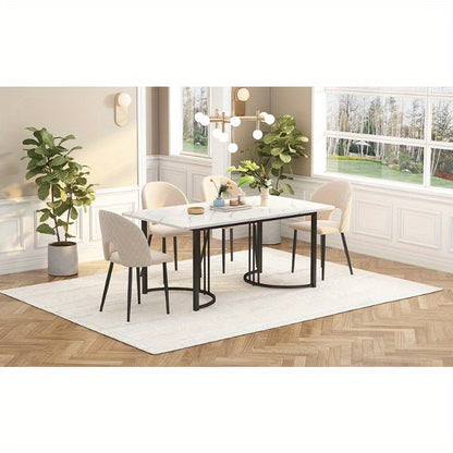 Modern Marmeren Eettafel – Keukentafel – Tafel – Dinertafel – Restauranttafel – Verstelbare Poten – Metalen Frame 140x80cm – Wit Zwart