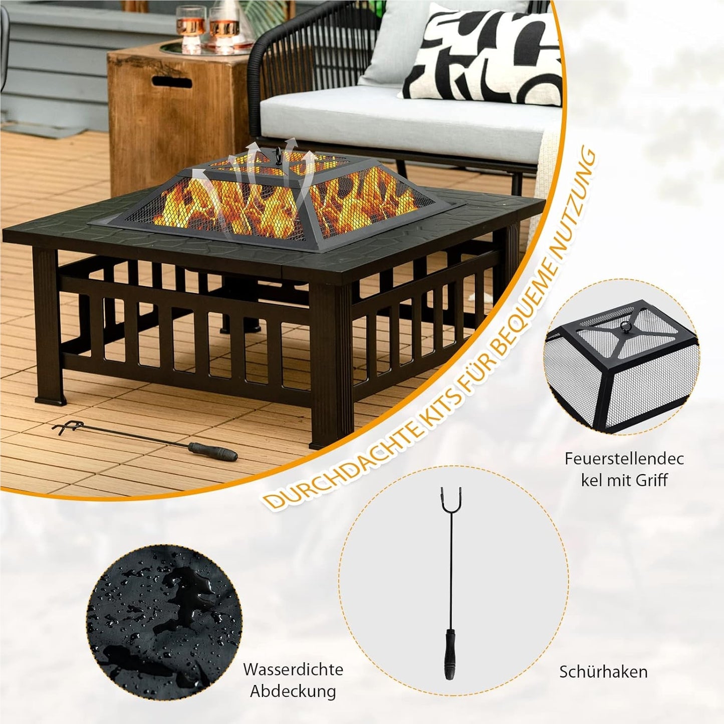 Vuurschaal – Vuurkorf – Tuinhaard – Sfeerhaard – Terrasverwarmer – Staal – 81x81x50 cm – 3-in-1 Multifunctioneel Met Grillrooster & Vonkenscherm