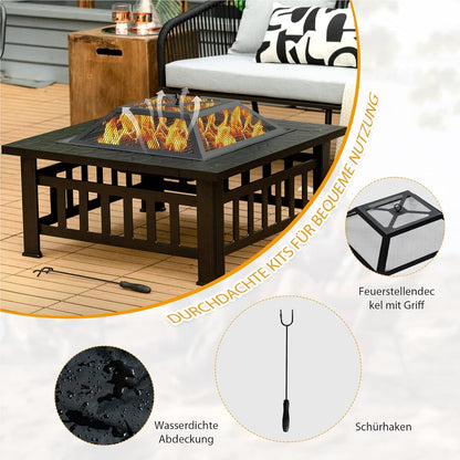 Vuurschaal – Vuurkorf – Tuinhaard – Sfeerhaard – Terrasverwarmer – Staal – 81x81x50 cm – 3-in-1 Multifunctioneel Met Grillrooster & Vonkenscherm