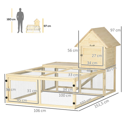 Konijnenhok – Konijnenkooi – Knaagdierverblijf – Konijnenren – Houten Huis – Twee Niveaus – Vergrendelbare Deuren – Ruim 151,5x106x97 cm