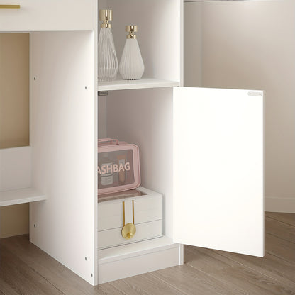 Make-uptafel – Kaptafel – Schminktafel – Dressoir – Vanity – Wit – Met Spiegel en 10 LED Lampjes – 3 Verstelbare Helderniveaus – Veel Opbergruimte met Lade en Kastje
