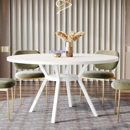 Ronde Eettafel – Kleine Keukentafel – Ronde Tafel – Eetkamertafel – Witte Tafel – Voor 4 Personen – 119 cm Diameter – MDF Met Metaal