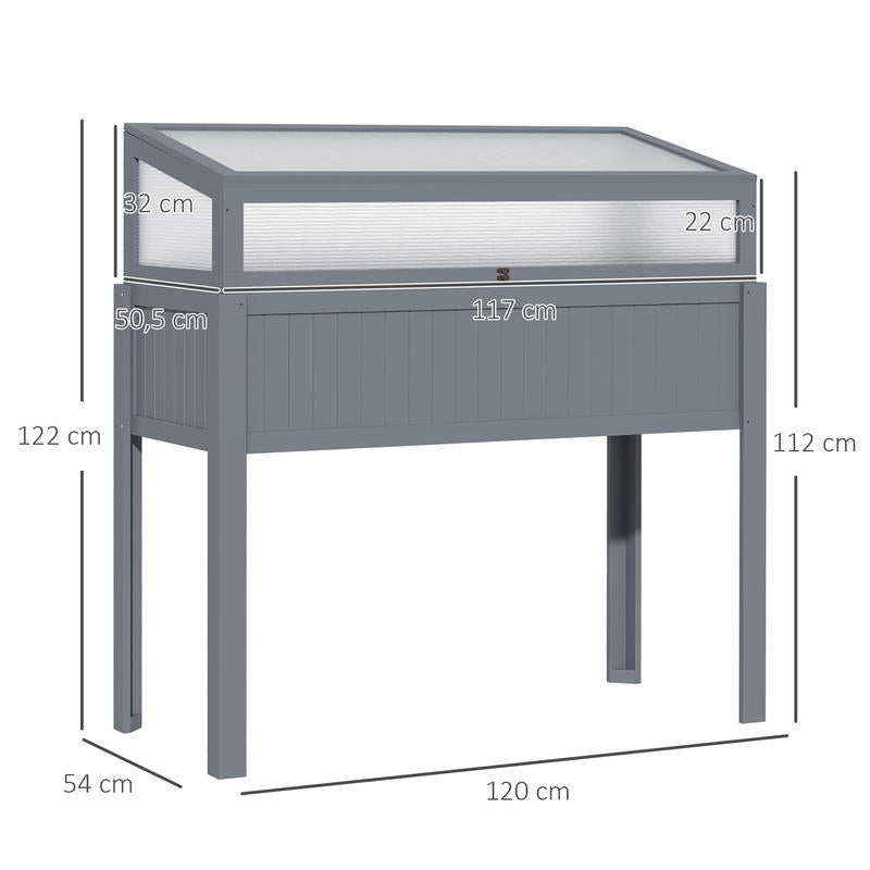 Raised Bed with Cold Frame 2-in-1 Greenhouse & Tomato House - All-in-One Vegetable/Herb Planter with Adjustable Height, Durable Polycarbonate Panels, Ventilation System-like Sides for Balcony, Terrace, Garden (Gray, 120x54x11