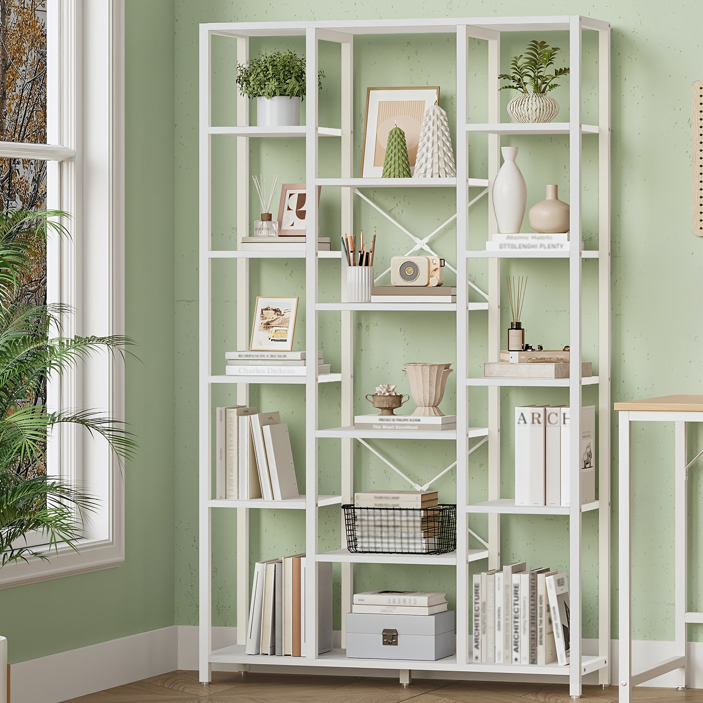 Boekenkast – Boekplank – Boekenrek – Opbergkast – Boekhouder – Wit – 15 Planken – Stevig Houten Frame – 170x100x30 cm