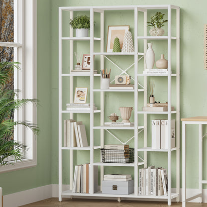 Boekenkast – Boekplank – Boekenrek – Opbergkast – Boekhouder – Wit – 15 Planken – Stevig Houten Frame – 170x100x30 cm