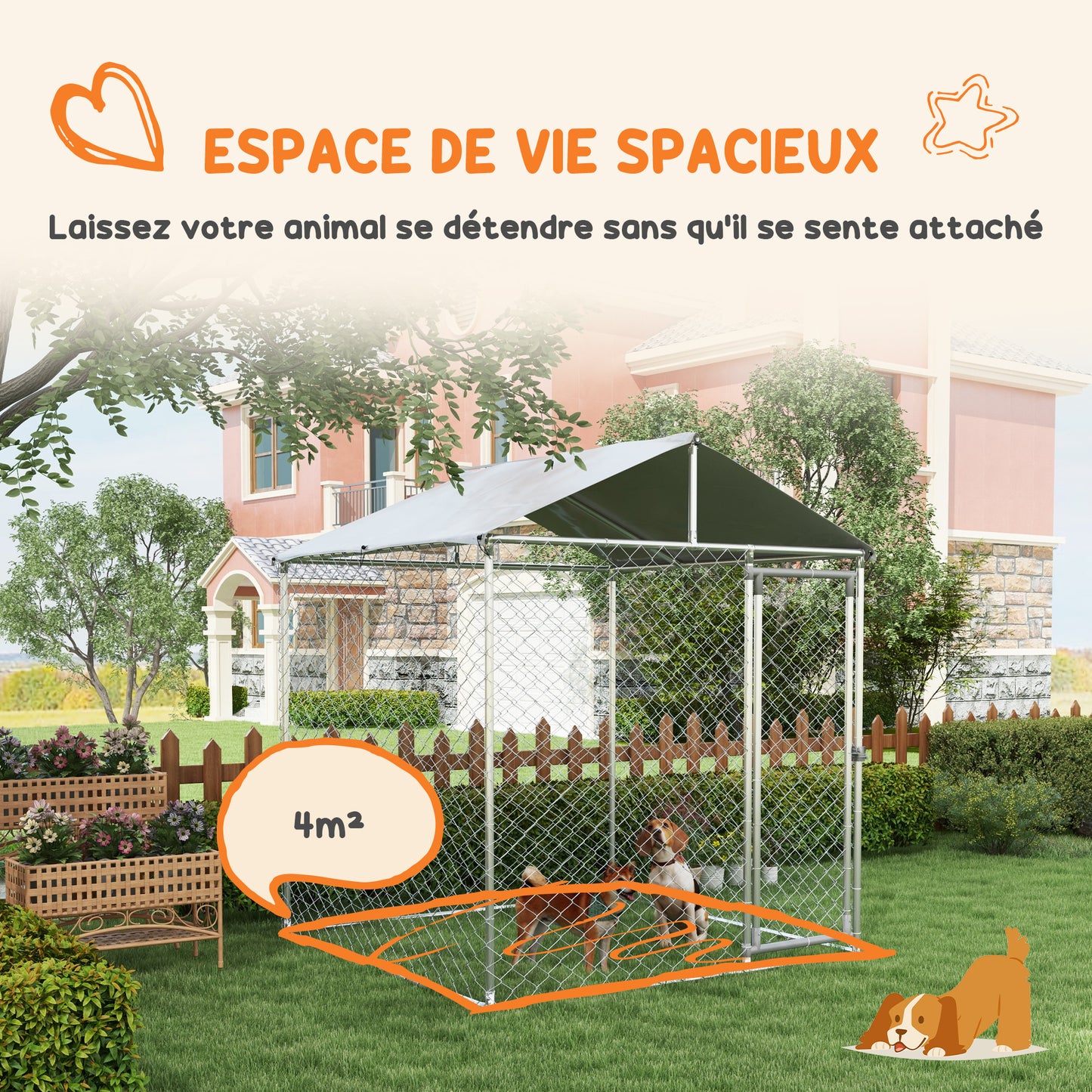 Hondenkennel – Hondenren – Dierenkennel – Hondenkooi – Buitenren – Met Dak – Vergrendelbare Deur – Verzinkt Staal – 200x200x237 cm