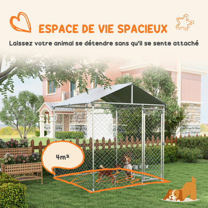 Hondenkennel – Hondenren – Dierenkennel – Hondenkooi – Buitenren – Met Dak – Vergrendelbare Deur – Verzinkt Staal – 200x200x237 cm