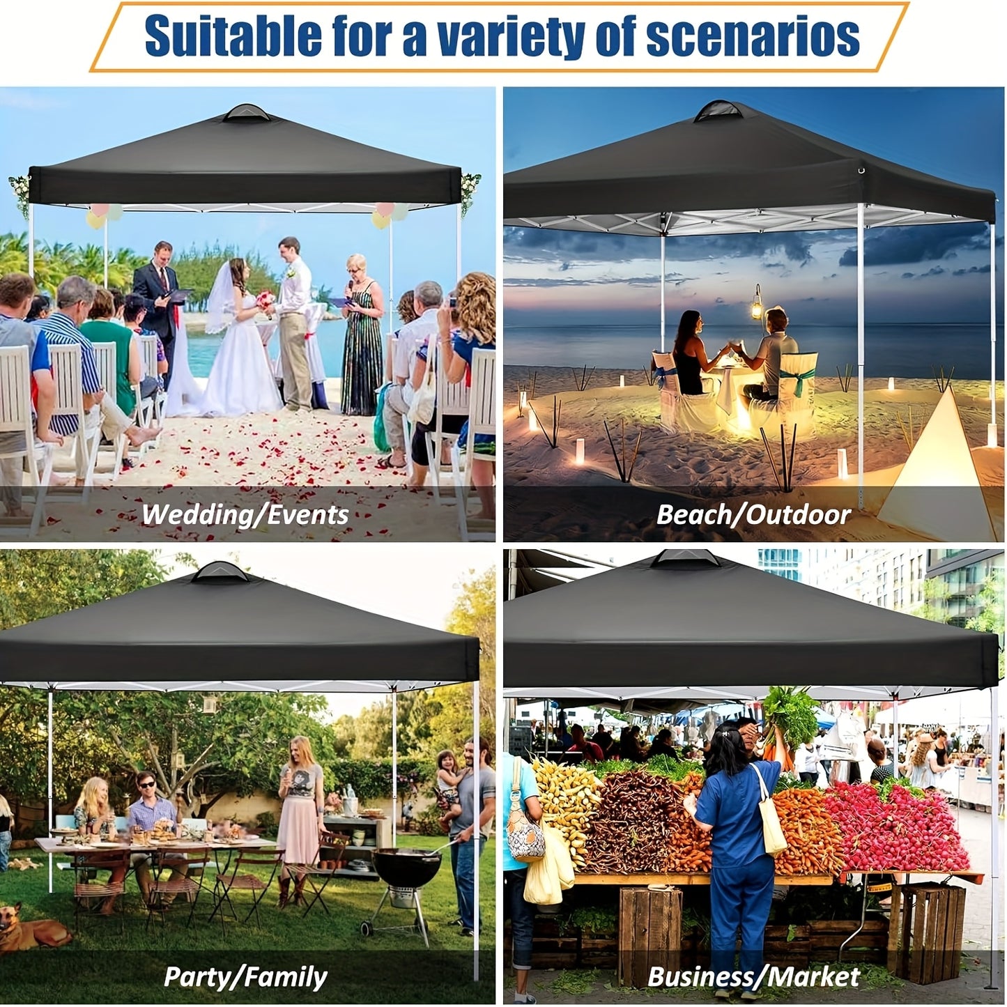 Partytent – Pop-up Tent – Vouwtent – Paviljoen – Schaduwtent – 3x3 Meter – Verstelbare Hoogte – 4 Zijwanden – Ventilatie – Draagtas