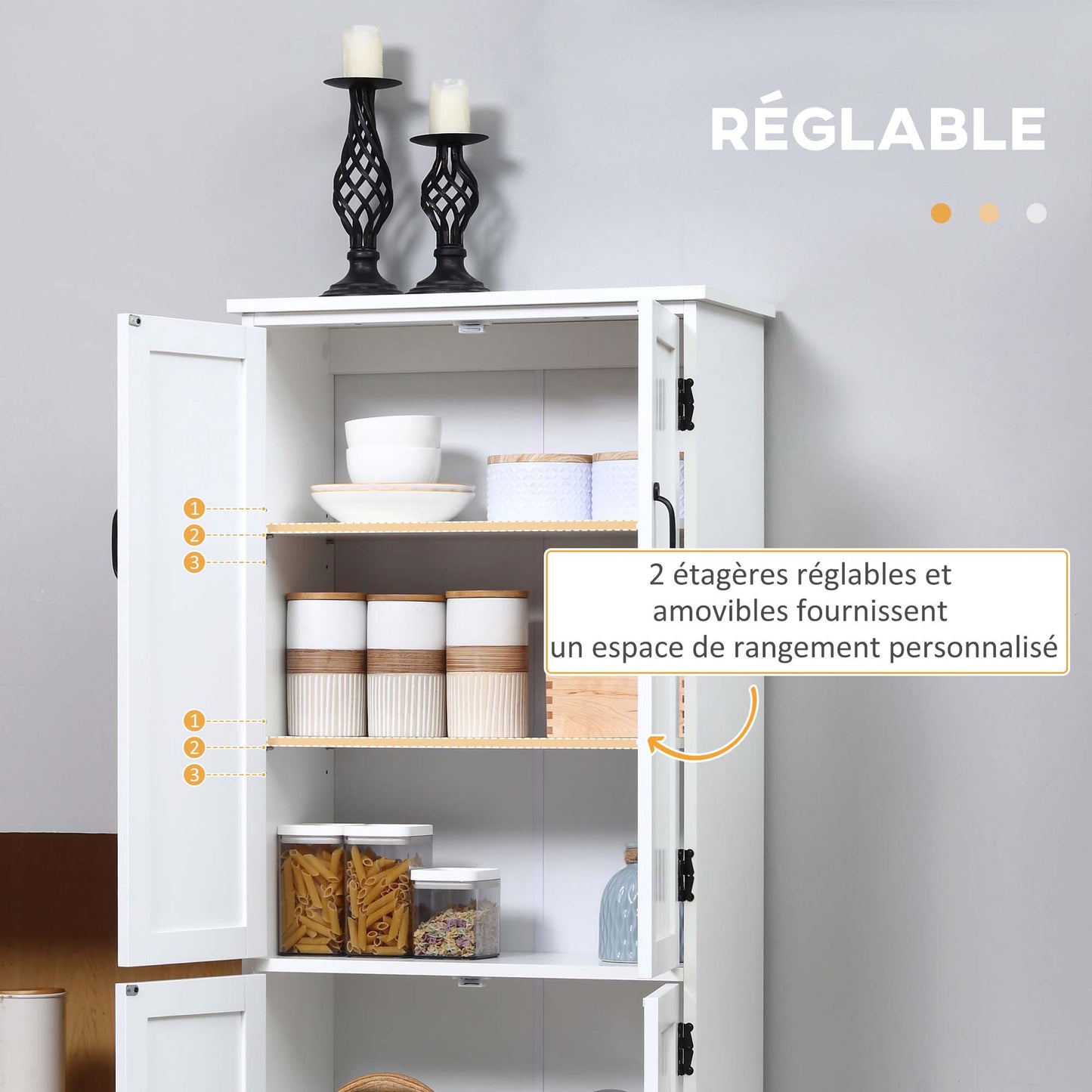 Keukenkast – Keukenkastje – Keukenkast Opbergruimte – Keuken Buffet – Keukenmeubel – Wit MDF – 2 Deuren 3 Planken