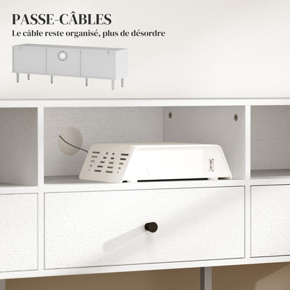 Tv-meubel – TV-kast – Televisiekast – TV-dressoir – Media-meubel – Voor televisies tot 75 inch – Met 3 lades en 3 open planken – Kabelmanagement – Wit spaanplaat