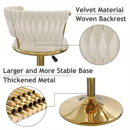 Barstoel – Barkruk – Keukenkruk – Barstoel Draaibaar – Barkruk Velvet – Set Van 2 – Verstelbare Hoogte 78-100 cm – Metalen Gouden Poten