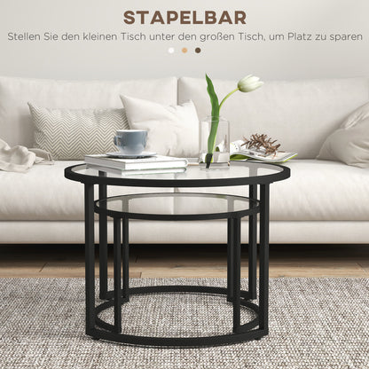 Salontafel – Bijzettafel – Woonkamertafel – Koffietafel – Sofa Tafel – Zwart Stalen Frame – Geharde Glazen Bladen