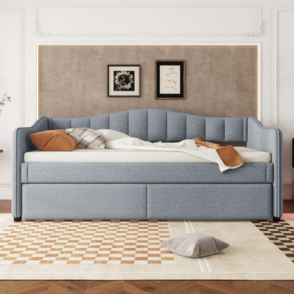 Bedbank – Slaapbank – Sofa Bed – Tagesbett – Eenpersoonsbed – Uittrekbaar Bed – Linnen Bekleding – 90x200 cm