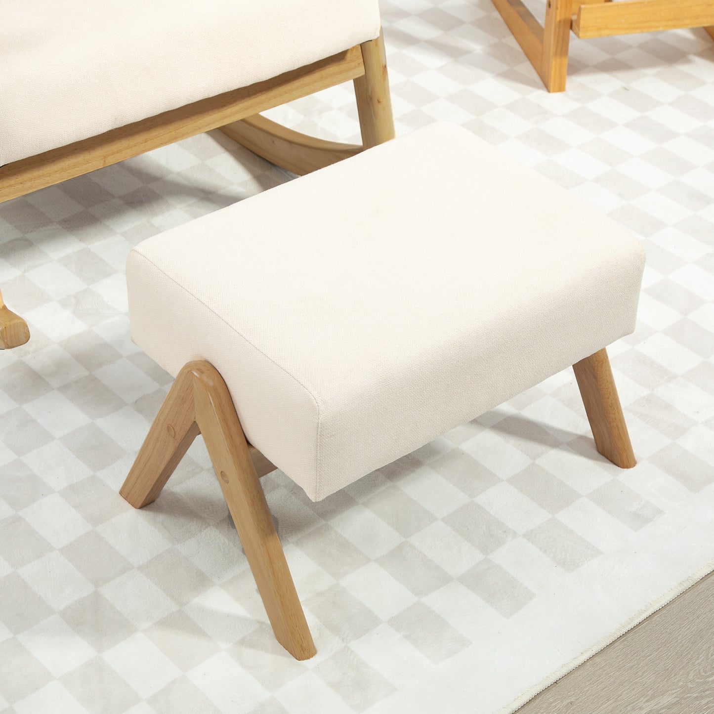 Schommelstoel – Schommelstoel Met Voetenbank – Relaxstoel – Loungestoel – Zitstoel – Crème – Stevig Houten Frame – Zachte Linnen Bekleding