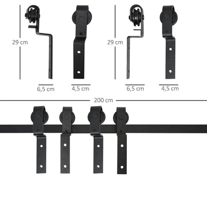 Schuifdeurset – Schuifdeursysteem – Deurbeslag – Ophangset – Rails – 200 cm – Zwart Staal – Compleet Voor Houten Deuren