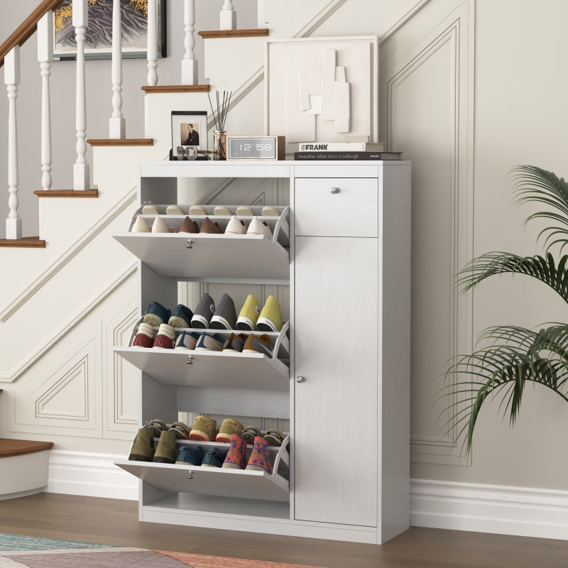 Schoenenkast – Schoenenrek – Schoenenopberger – Schoenenmeubel – Schoenenbank – Kantelfunctie – Massief Hout – 3 Uitklapbare Vakken – Smal Design