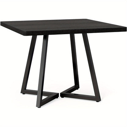 Eettafel Vierkant – Tafel Keuken – Dinertafel Compact – Tafeltje 4 Personen – Zwart Houten Blad – Robuuste Metalen Poten – Modern Industrieel Design – Makkelijk In Elkaar Te Zetten
