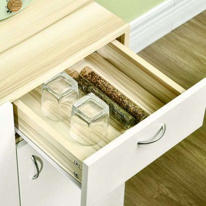 Keukenbuffet – Keukenkast – Dressoir – Kast – Opbergmeubel – Wit/Natuurlijk Hout – Verstelbare Planken – Anti-Kantel Systeem