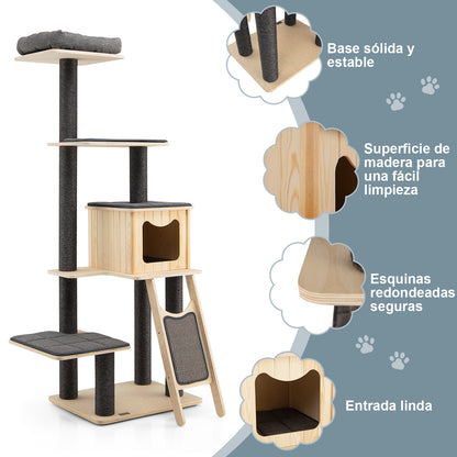 Krabpaal – Kattenboom – Krabmeubel – Kattentoren – Kattenhuis – Volledig Sisal – Pluche Mand – Ruime Condo – Modern Design