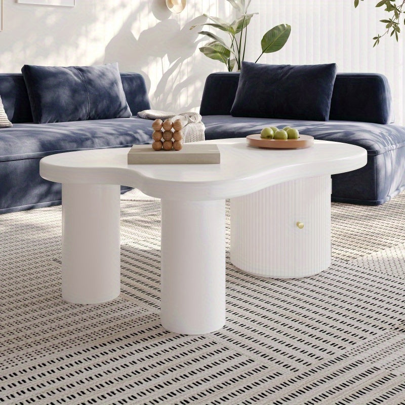 Salontafel – Koffietafel – Bijzettafel – Woonkamertafel – Hoektafel – Asymmetrisch Modern Design – Stevig MDF Met Opbergruimte – Wit Zwart Space-Saving